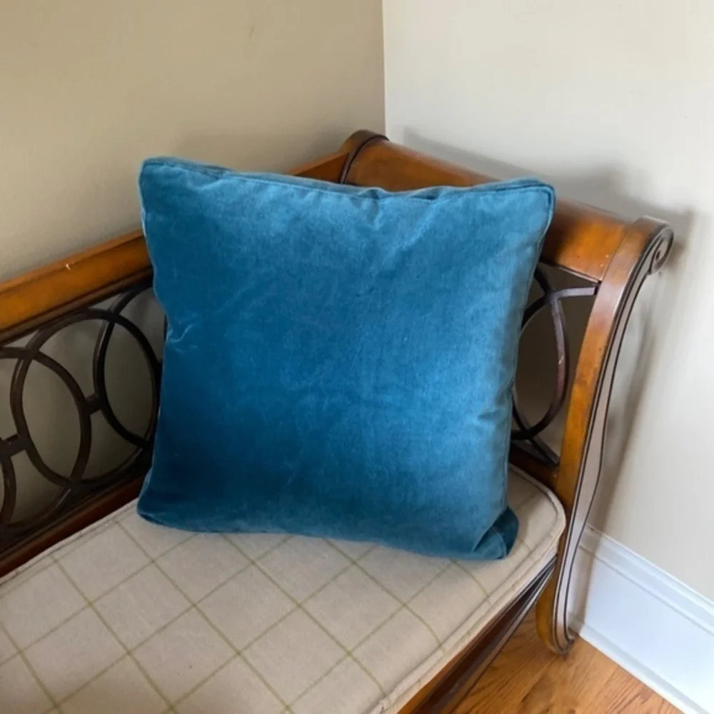 Anthropologie Blue Square Velvet Accent Pillow